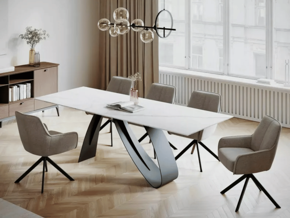 ALMA Mesa de comedor extensible de cerámica en mármol negro