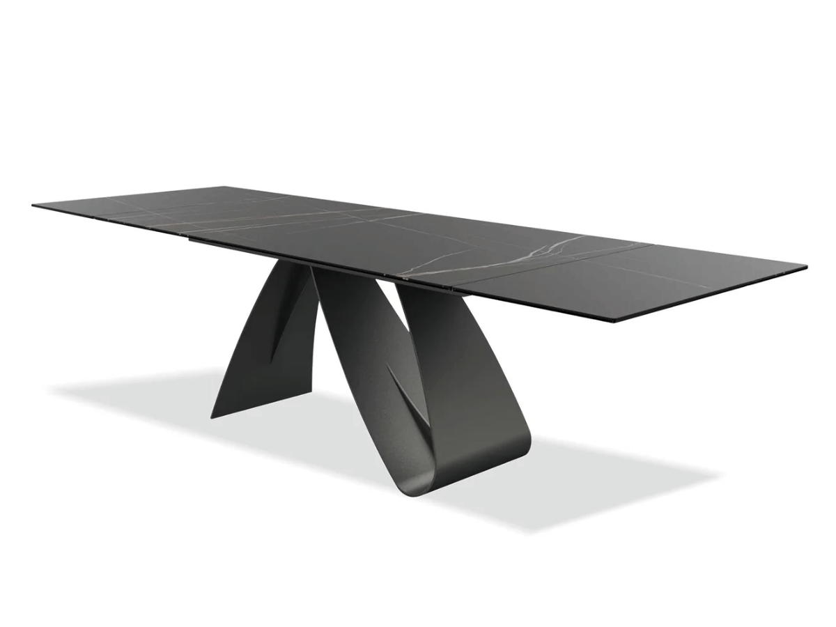ALMA Mesa de comedor extensible de cerámica en mármol negro