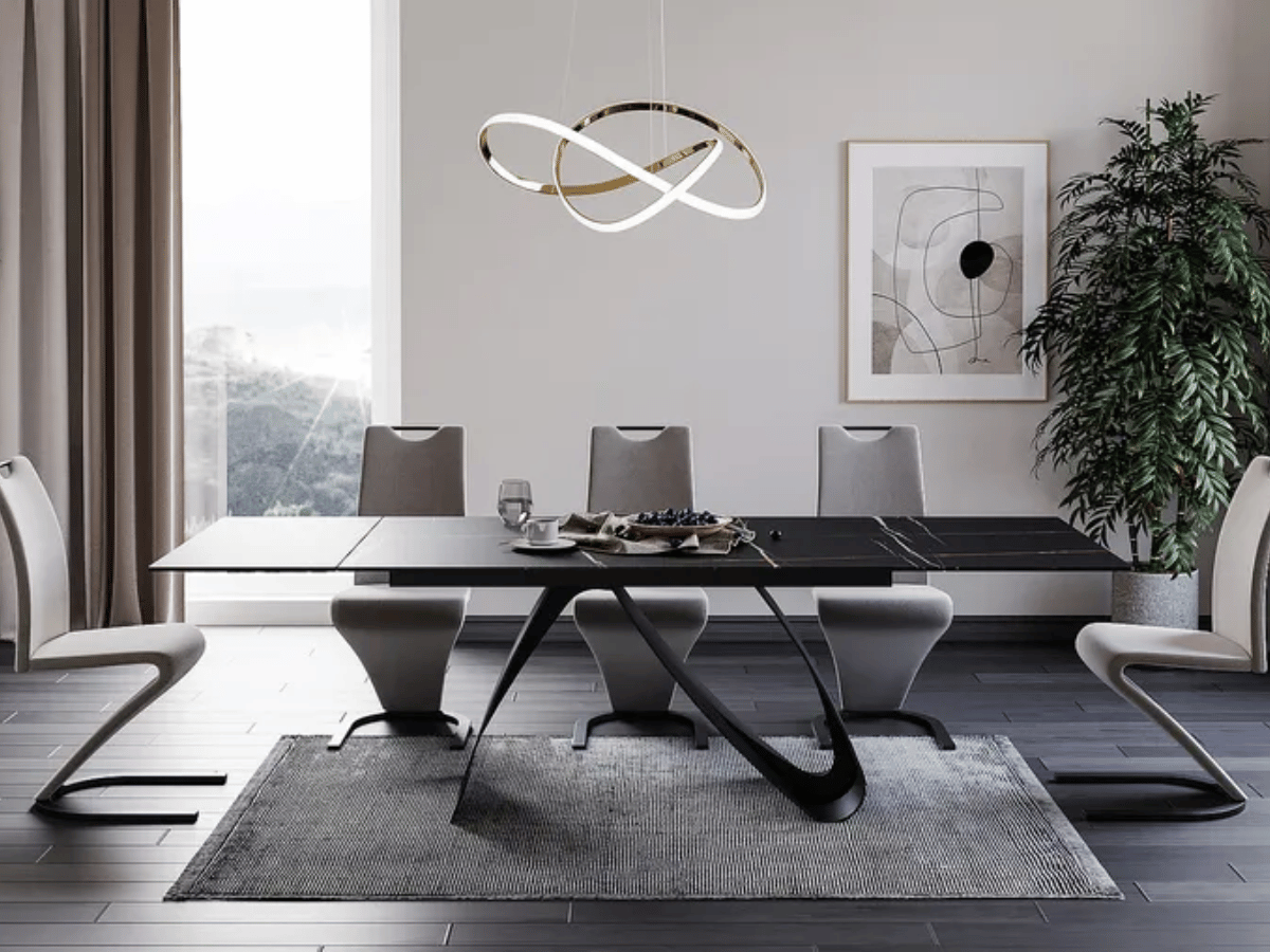 ALMA Mesa de comedor extensible de cerámica en mármol negro
