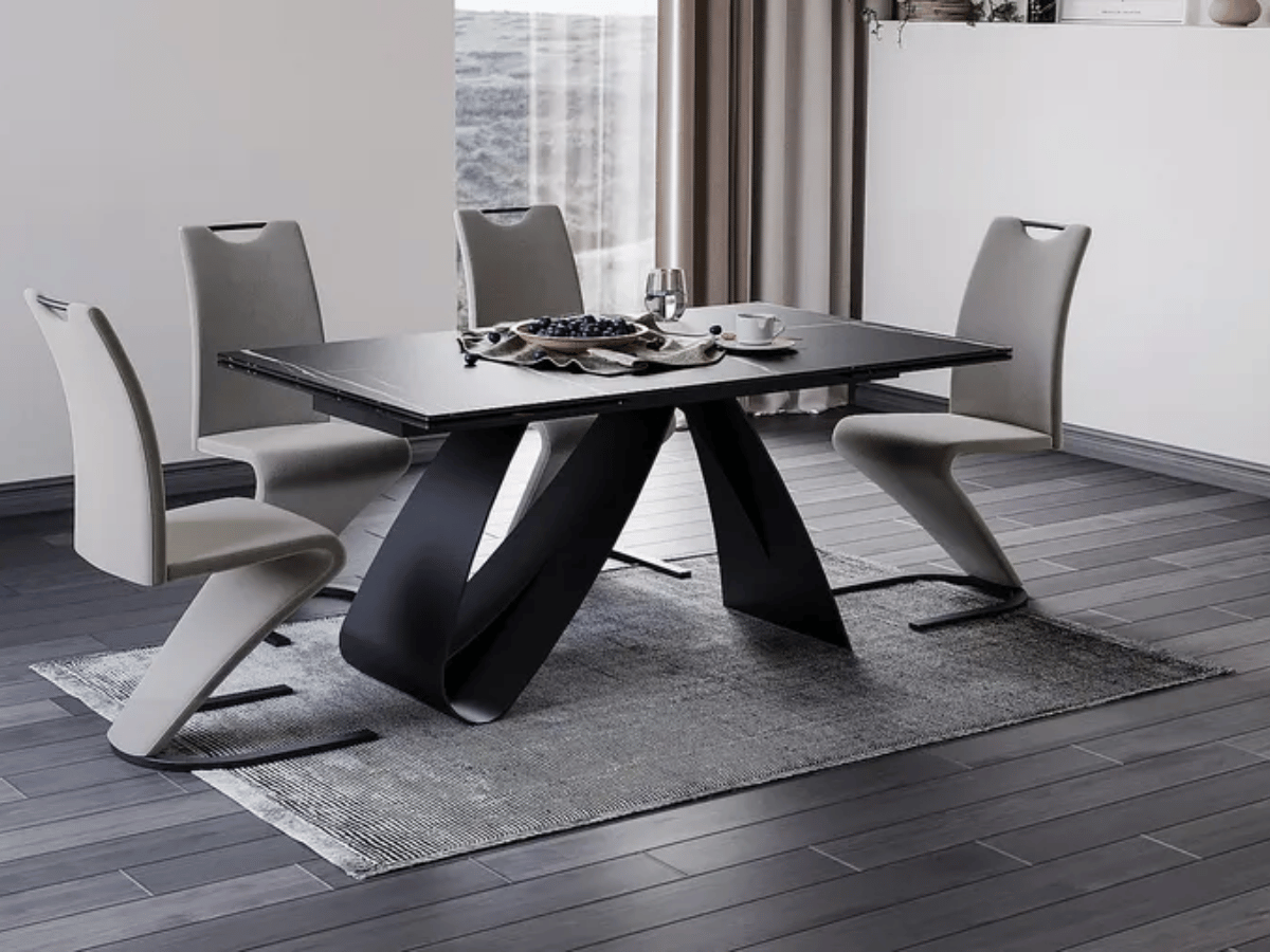 ALMA Mesa de comedor extensible de cerámica en mármol negro