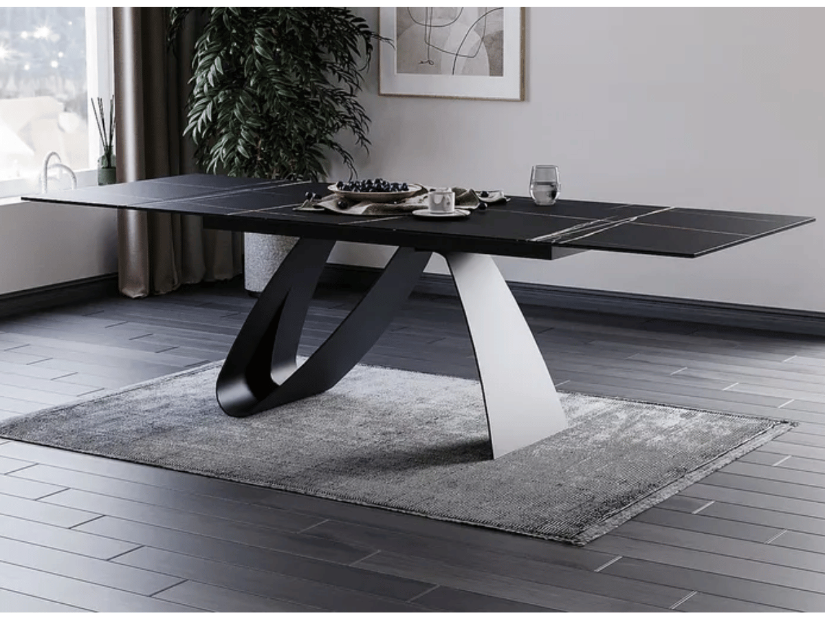 ALMA Mesa de comedor extensible de cerámica en mármol negro