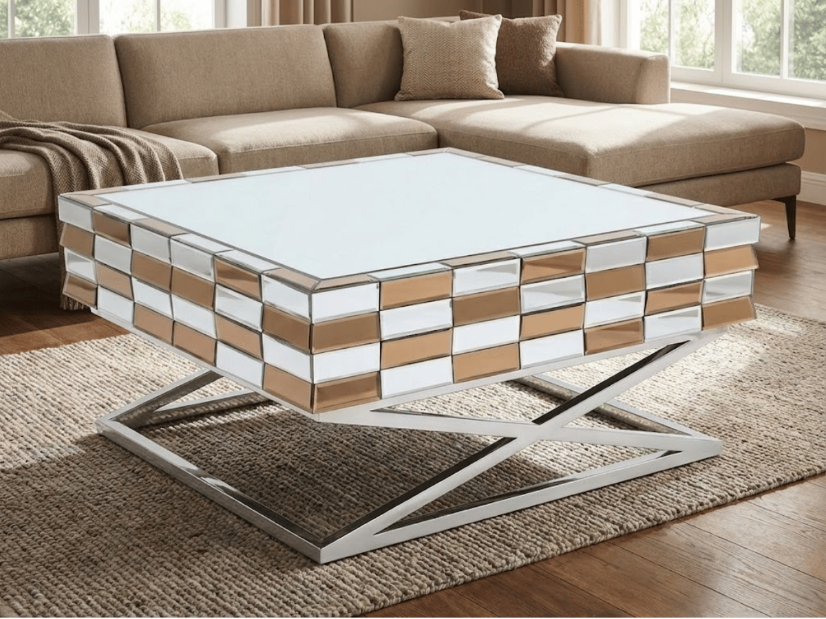 Table basse LUXOR 100×100×45 cm – L’élégance miroir au cœur de votre salon