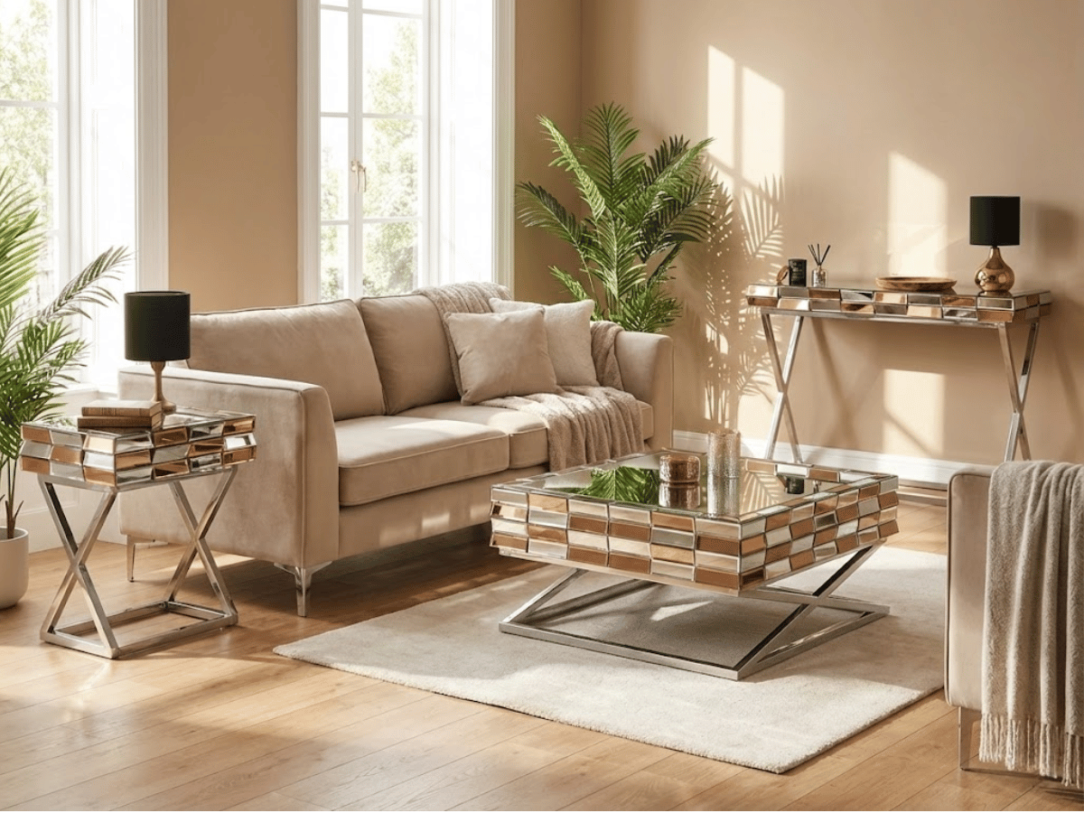 Table basse LUXOR 100×100×45 cm – L’élégance miroir au cœur de votre salon