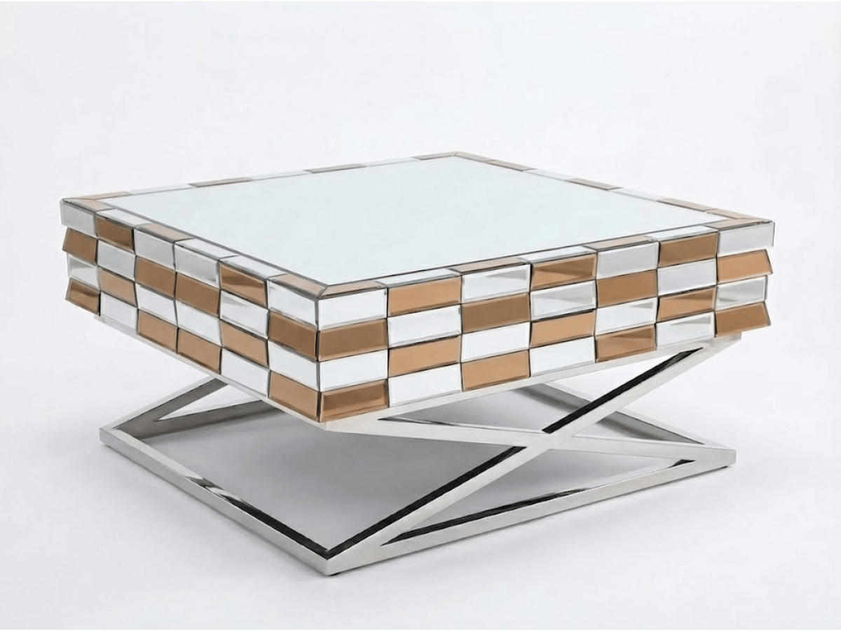 Table basse LUXOR 100×100×45 cm – L’élégance miroir au cœur de votre salon