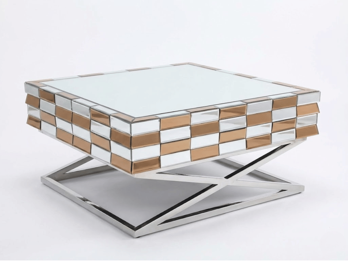 Table basse LUXOR 100×100×45 cm – L’élégance miroir au cœur de votre salon