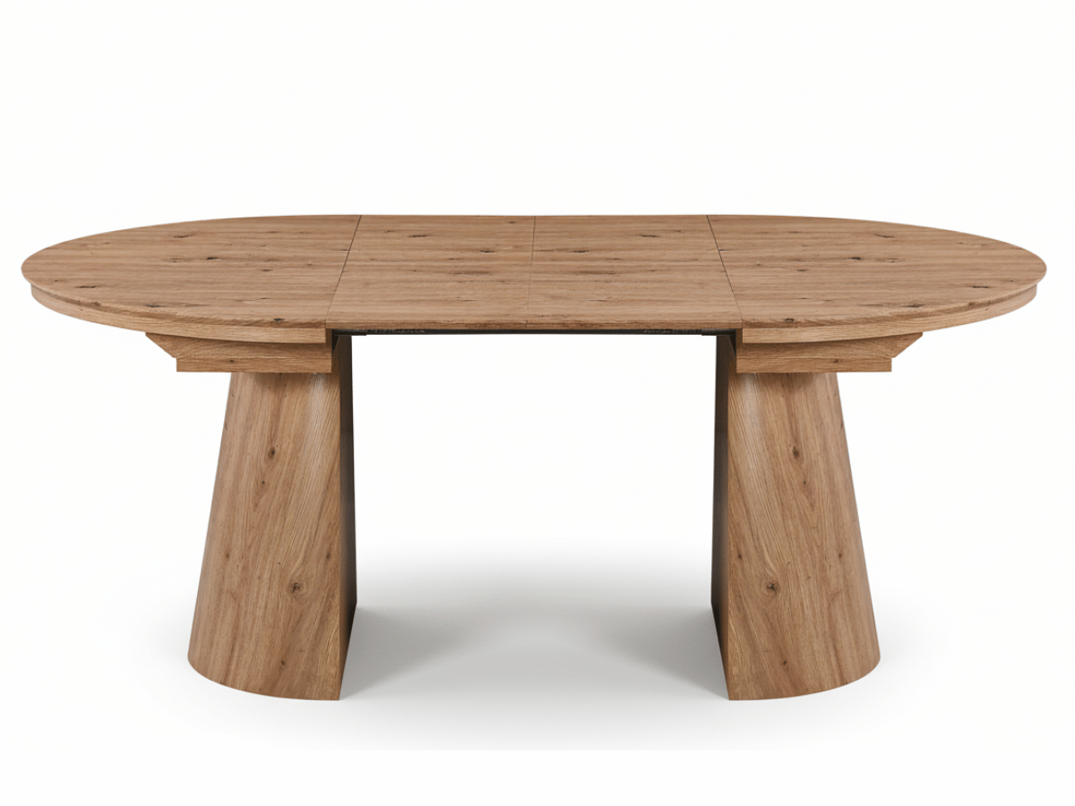 Table ronde extensible TARGA en bois – Ø 115 cm fermée / 185 cm ouverte – 2 rallonges intégrées