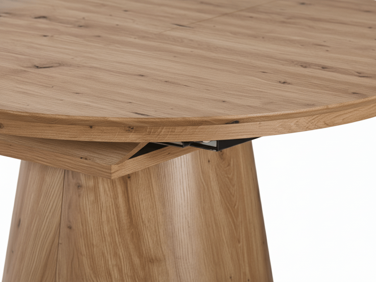 Table ronde extensible TARGA en bois – Ø 115 cm fermée / 185 cm ouverte – 2 rallonges intégrées