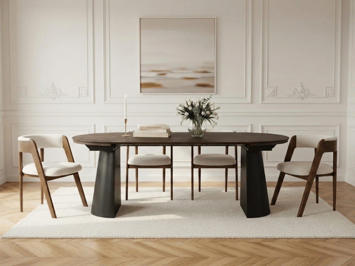 Table ronde extensible TARGA en bois – Ø 115 cm fermée / 185 cm ouverte – 2 rallonges intégrées