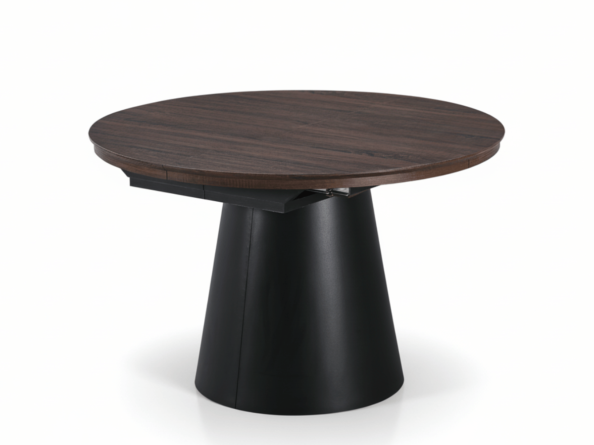 Table ronde extensible TARGA en bois – Ø 115 cm fermée / 185 cm ouverte – 2 rallonges intégrées