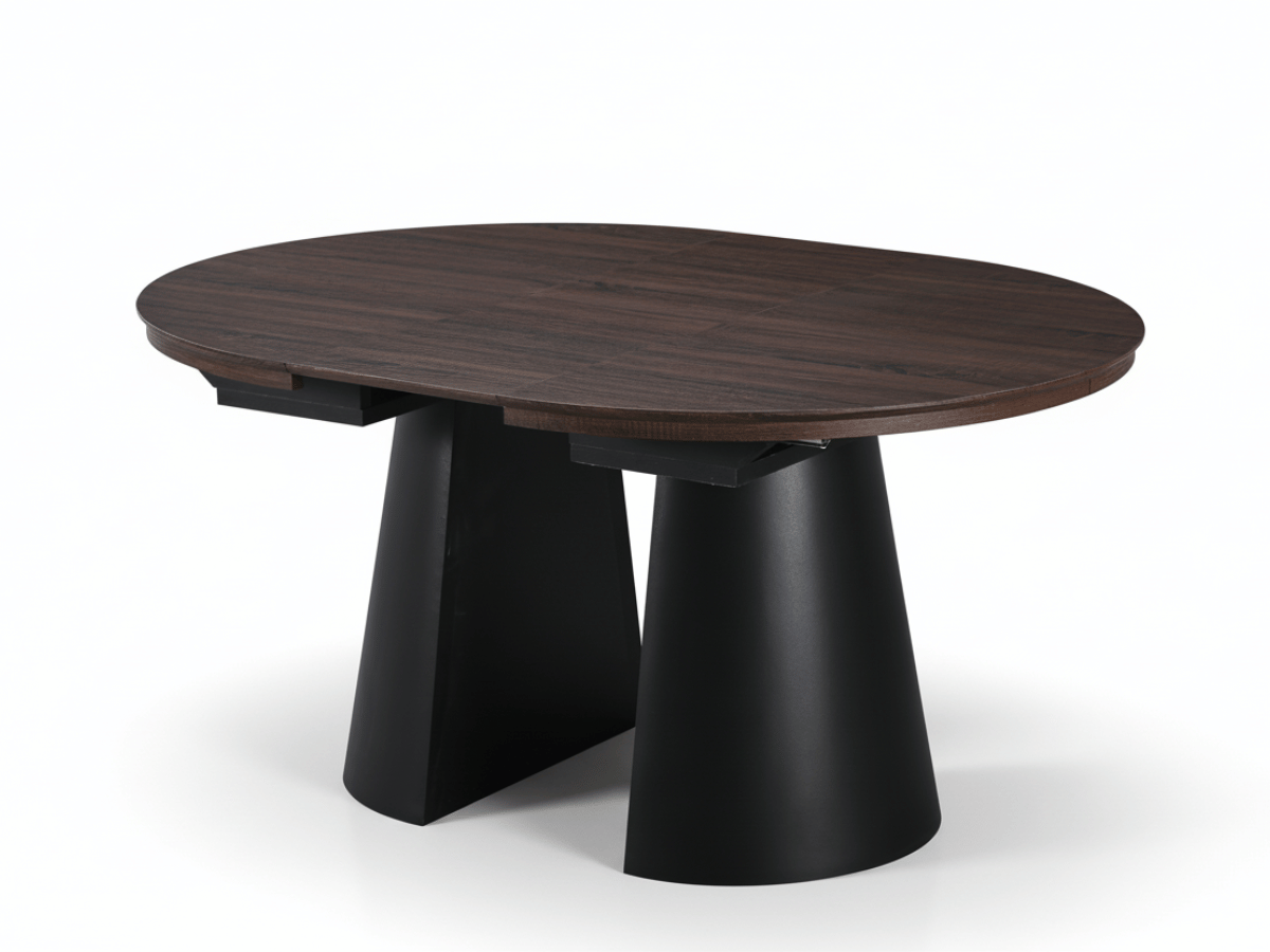 Table ronde extensible TARGA en bois – Ø 115 cm fermée / 185 cm ouverte – 2 rallonges intégrées