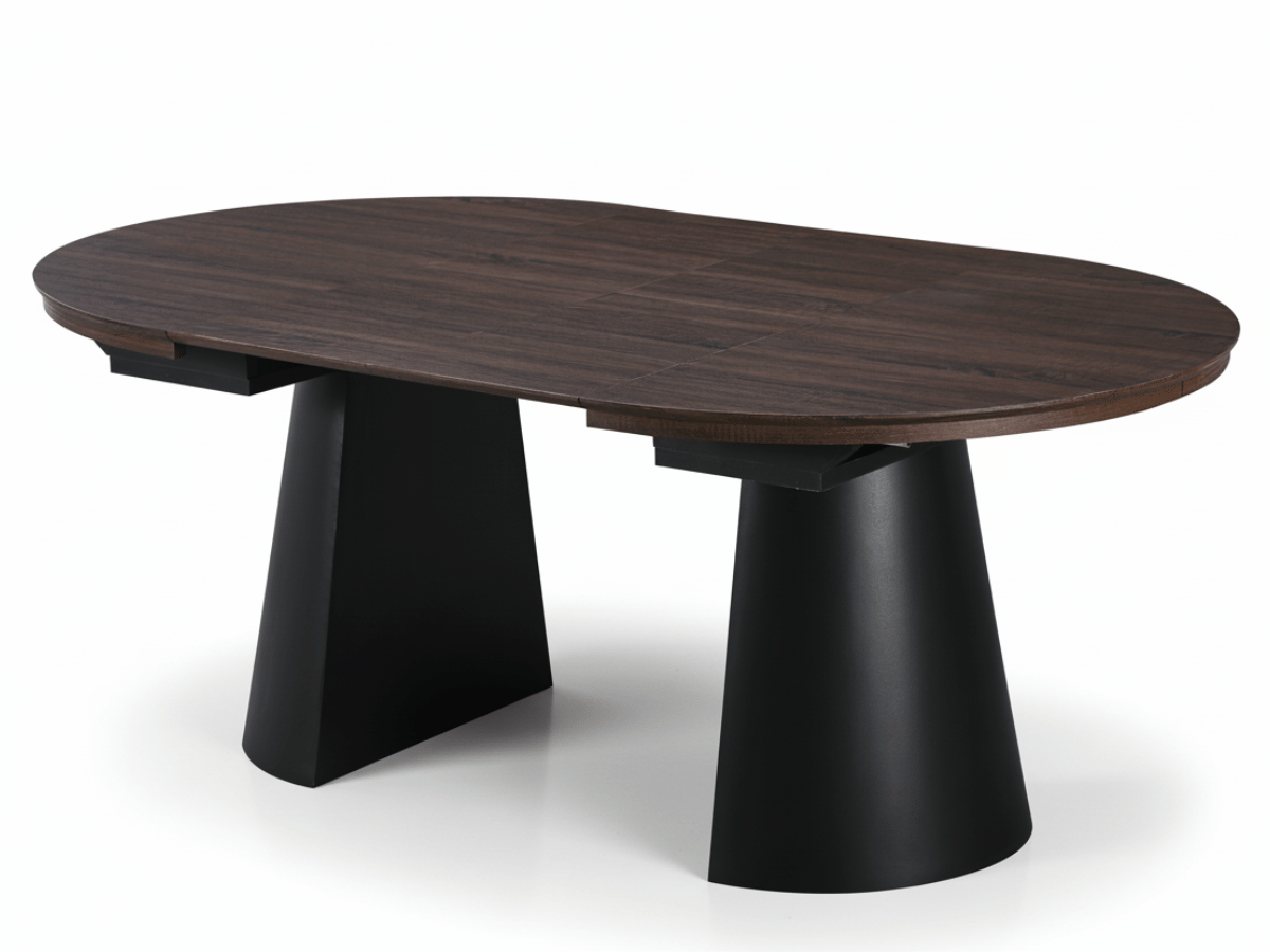 Table ronde extensible TARGA en bois – Ø 115 cm fermée / 185 cm ouverte – 2 rallonges intégrées