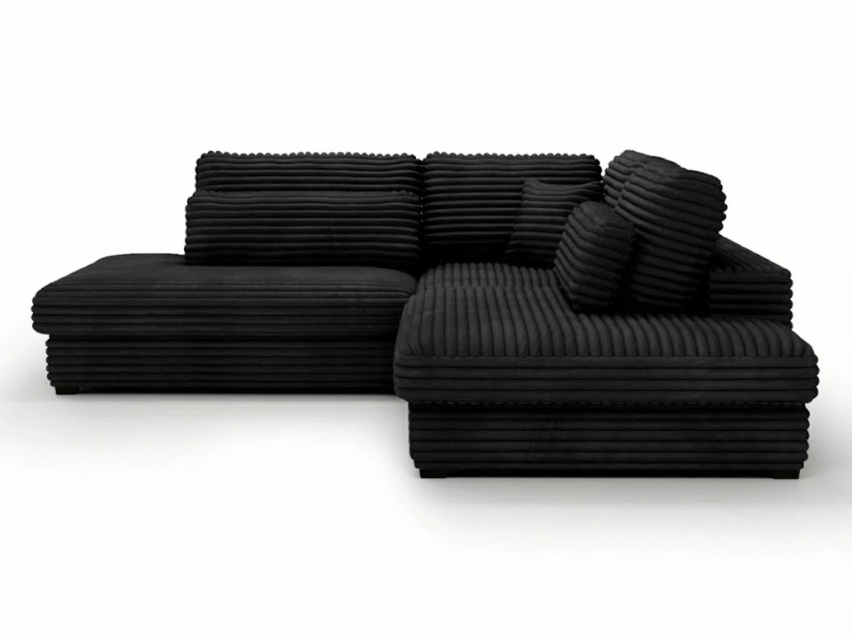 Canapé d'angle velours côtelé grand épaisseur noir VENDOME