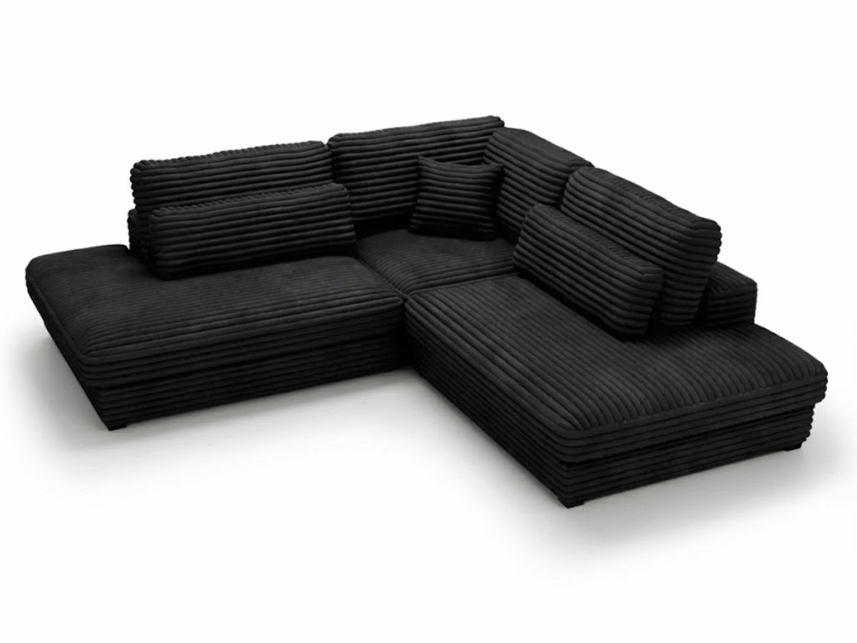 Canapé d'angle velours côtelé grand épaisseur noir VENDOME