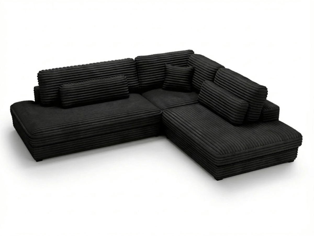 Canapé d'angle velours côtelé grand épaisseur noir VENDOME