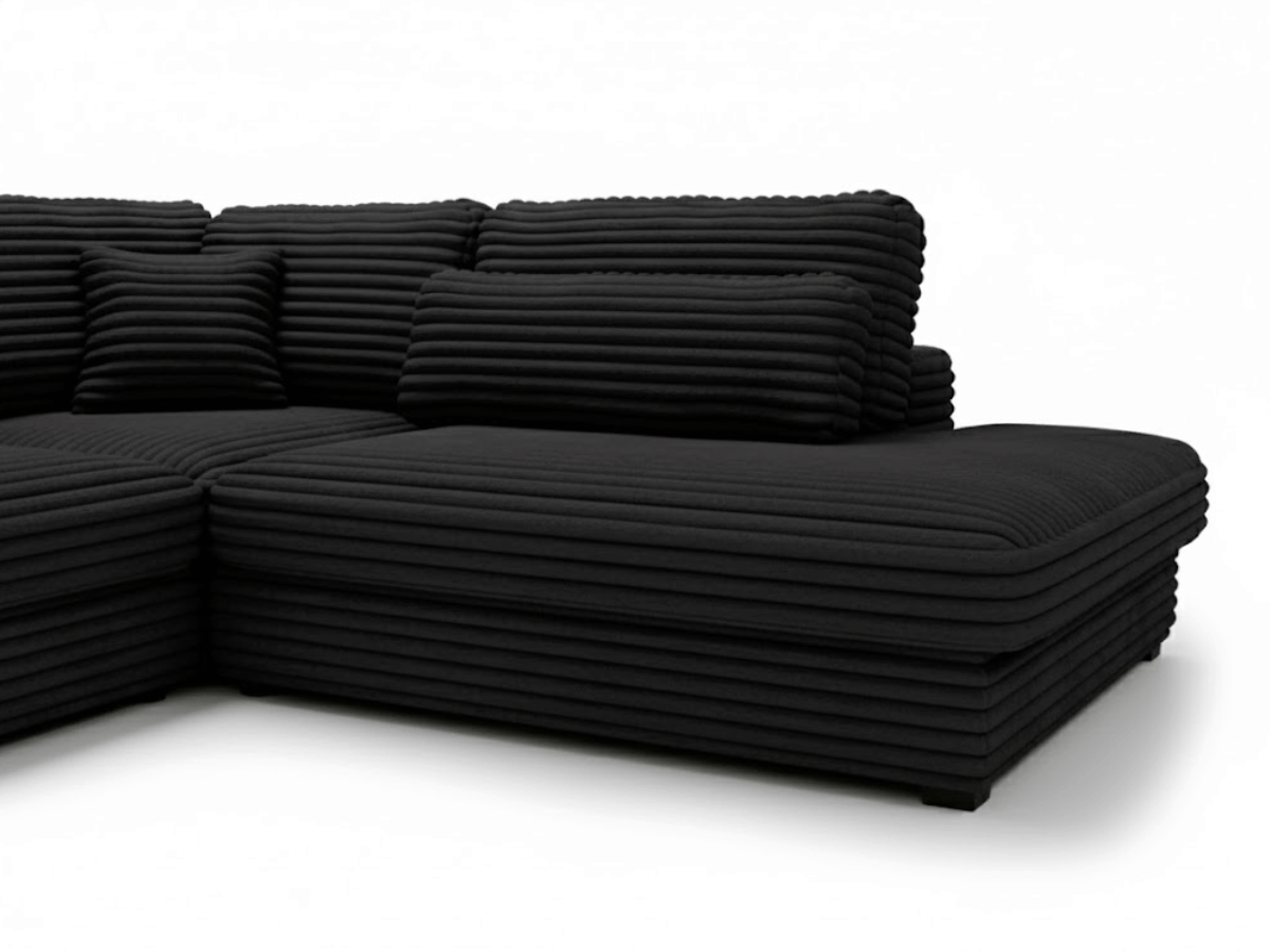 Canapé d'angle velours côtelé grand épaisseur noir VENDOME
