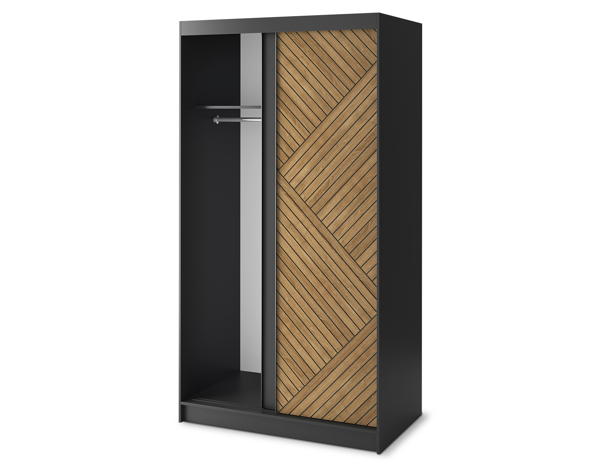 Armoire Dressing Coulissante 120 & 180 cm – Noir & Chêne Caramel – Miroir en option – CARVANO