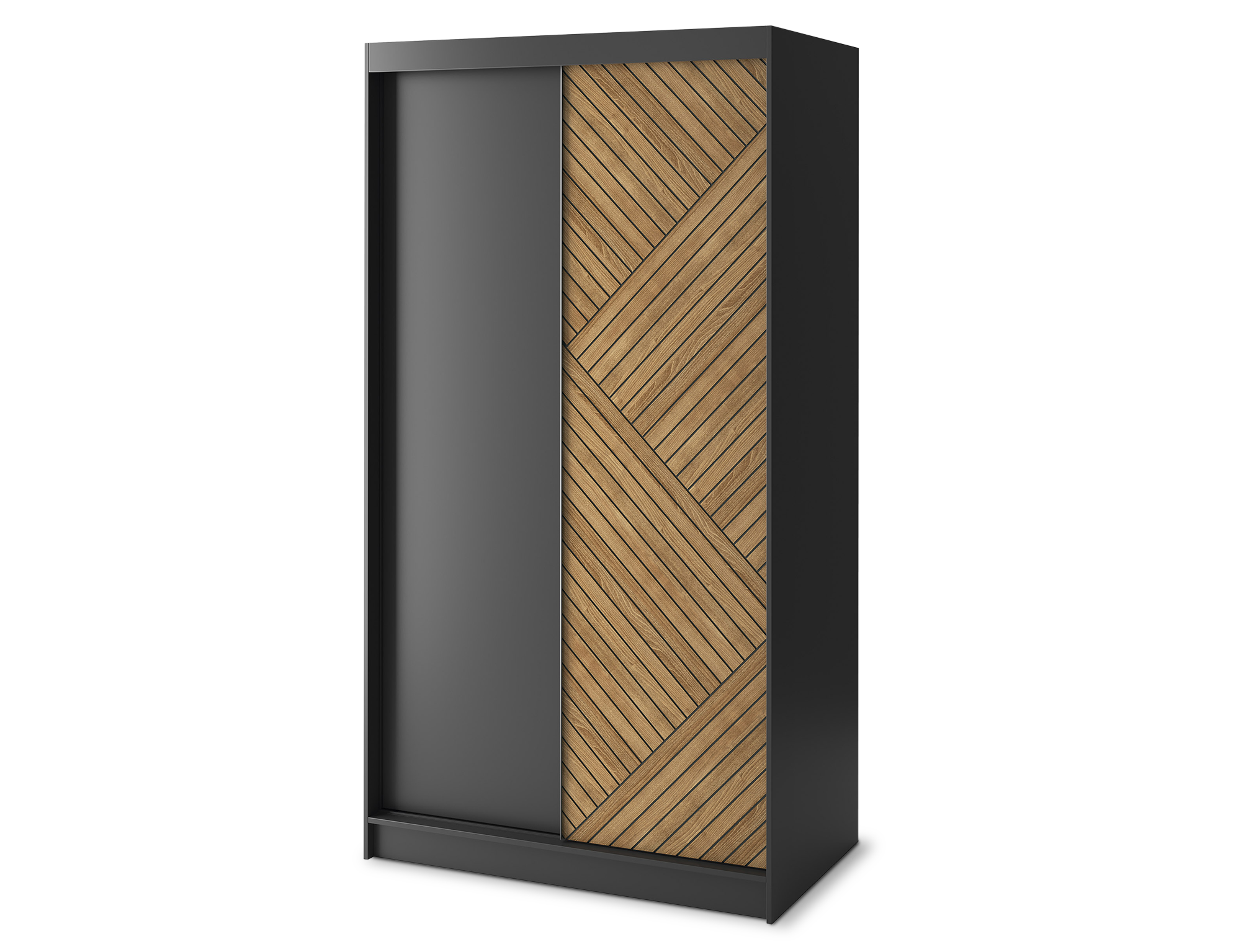 Armoire Dressing Coulissante 120 & 180 cm – Noir & Chêne Caramel – Miroir en option – CARVANO