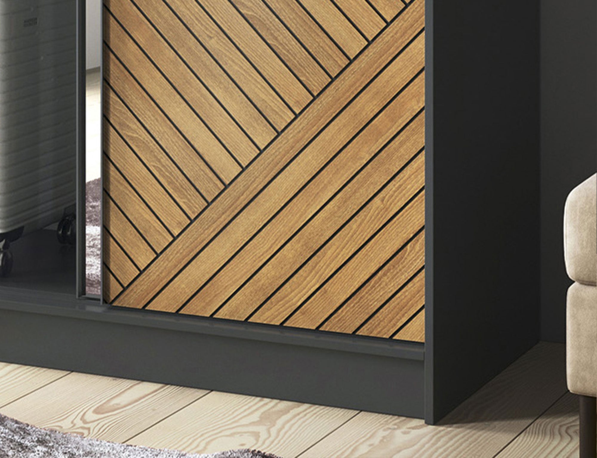 Armoire Dressing Coulissante 120 & 180 cm – Noir & Chêne Caramel – Miroir en option – CARVANO