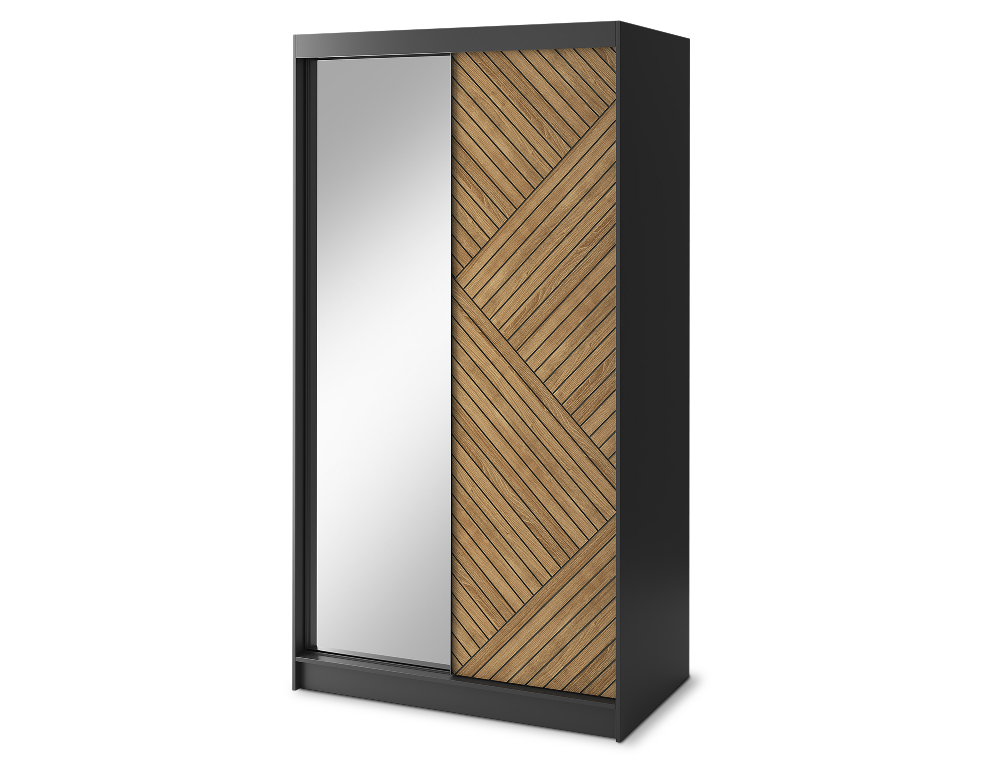 Armoire Dressing Coulissante 120 & 180 cm – Noir & Chêne Caramel – Miroir en option – CARVANO