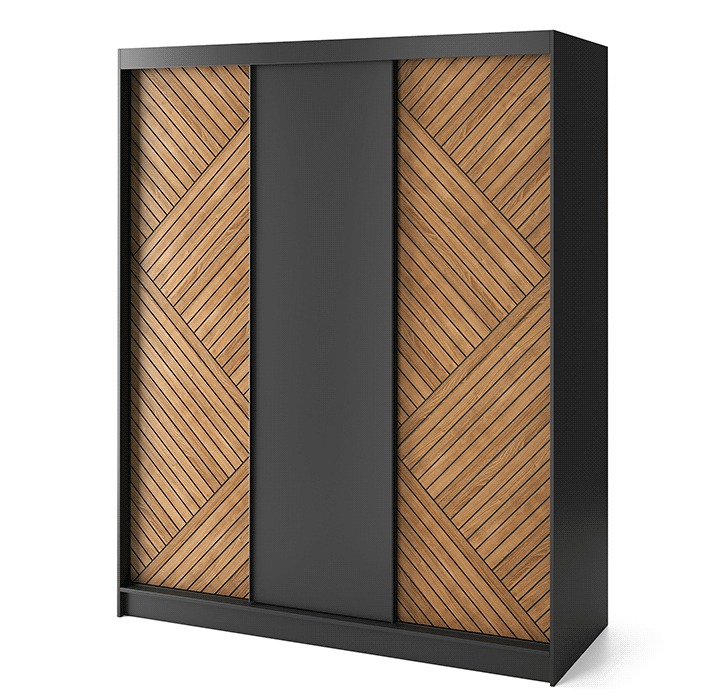 Armoire Dressing Coulissante 120 & 180 cm – Noir & Chêne Caramel – Miroir en option – CARVANO