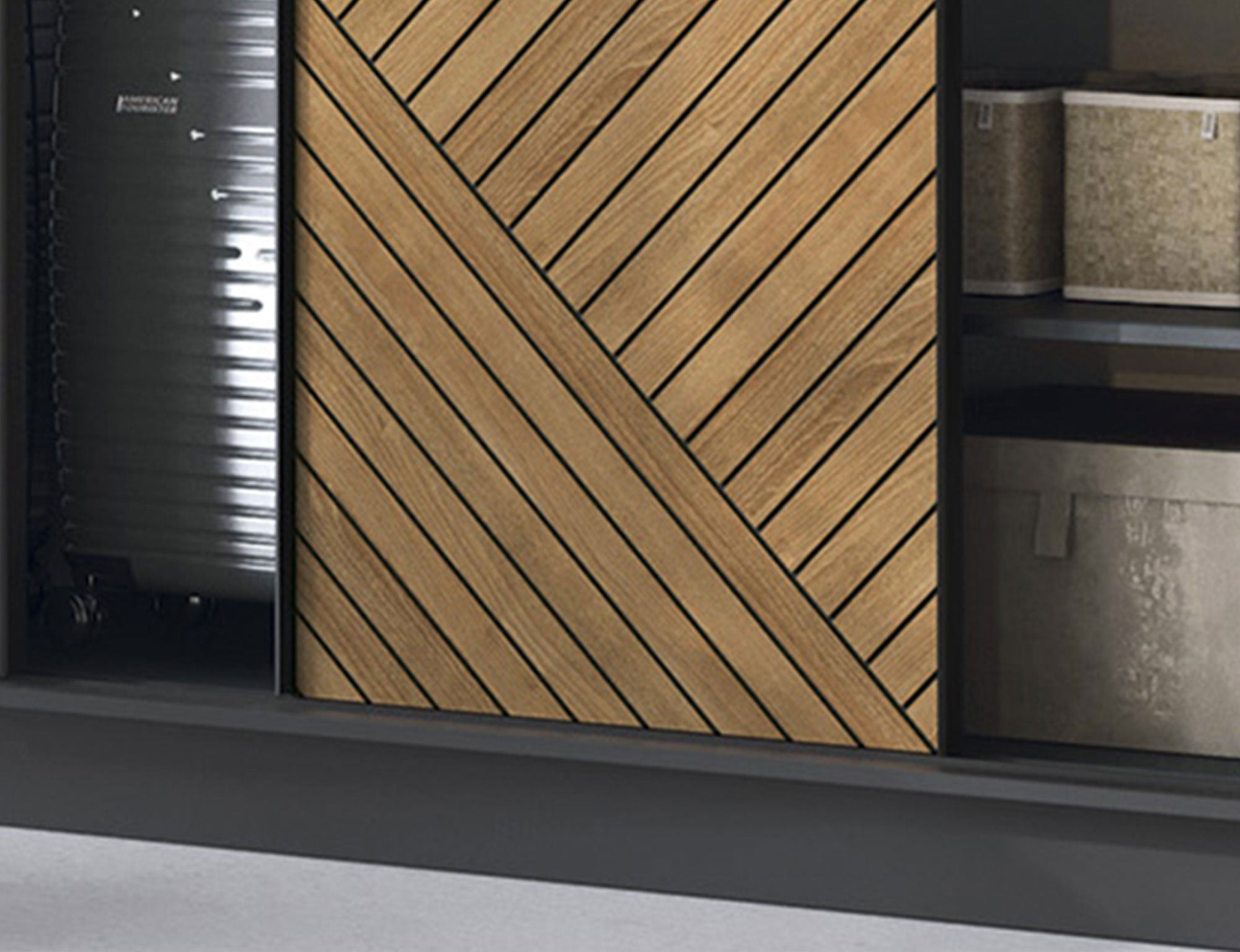 Armoire Dressing Coulissante 120 & 180 cm – Noir & Chêne Caramel – Miroir en option – CARVANO