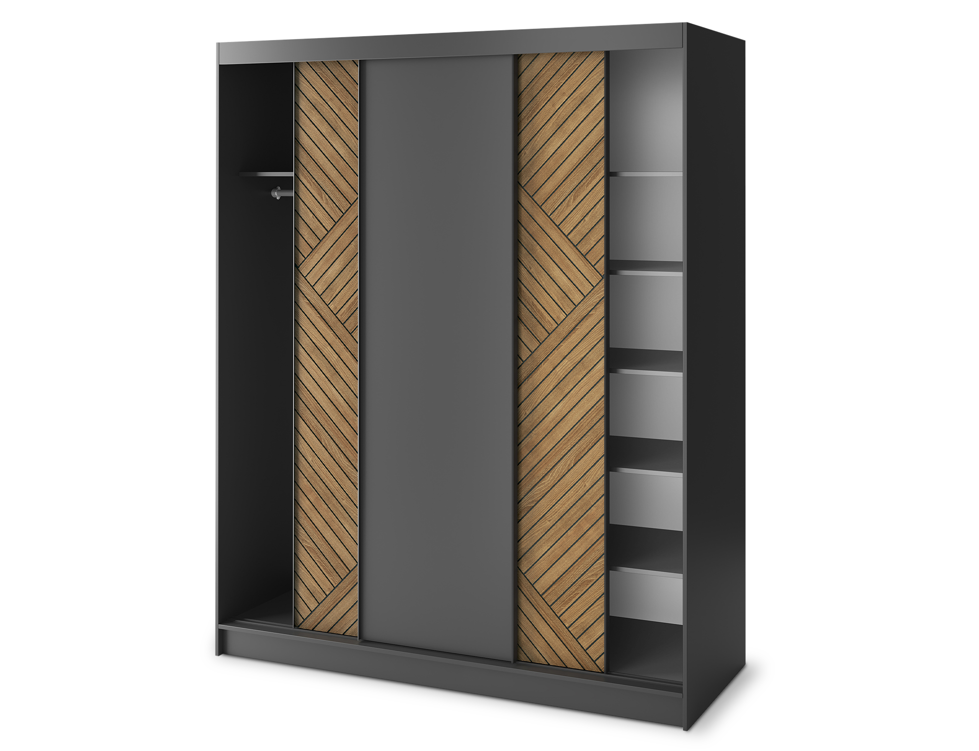 Armoire Dressing Coulissante 120 & 180 cm – Noir & Chêne Caramel – Miroir en option – CARVANO