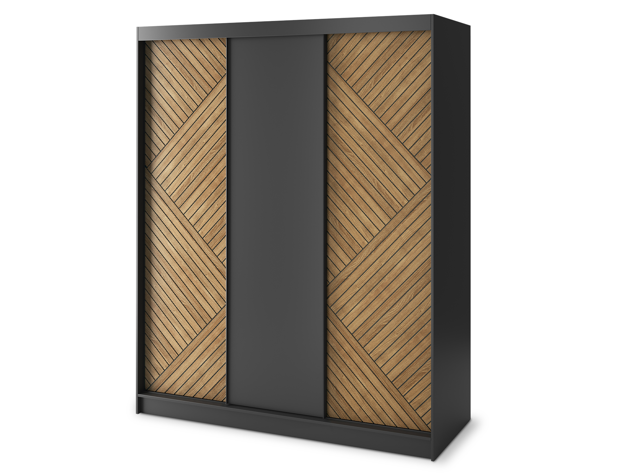 Armoire Dressing Coulissante 120 & 180 cm – Noir & Chêne Caramel – Miroir en option – CARVANO