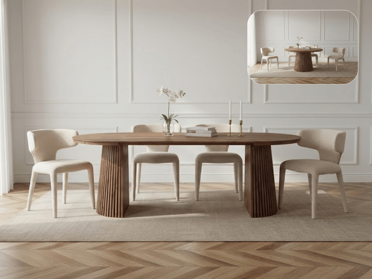 Table ronde extensible NELLA en bois – Ø 120 cm fermée / 200 cm ouverte – 2 rallonges intégrées