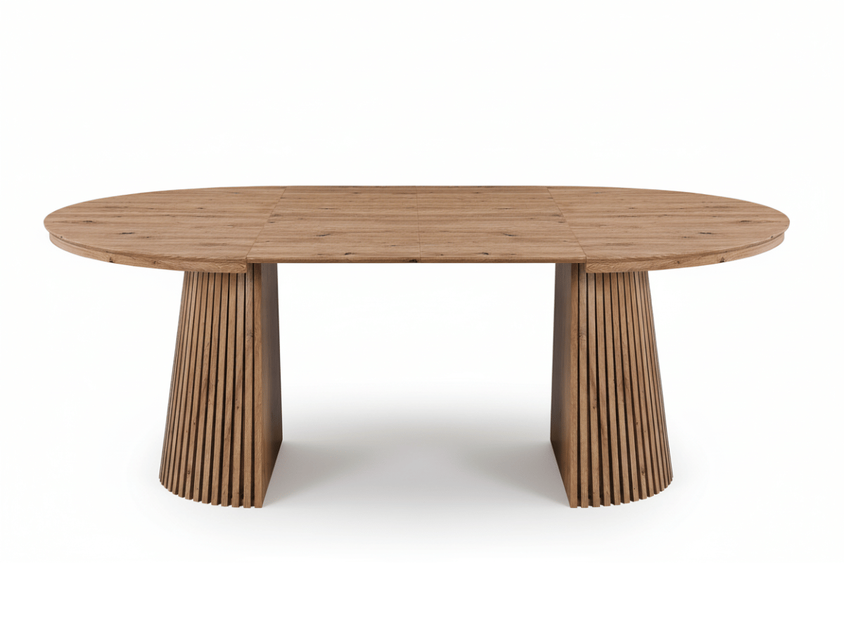 Table ronde extensible NELLA en bois – Ø 120 cm fermée / 200 cm ouverte – 2 rallonges intégrées