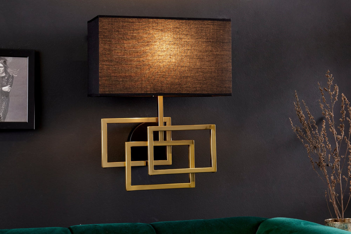 Applique moderne ATLANTIS 44cm abat-jour en tissu doré lampe noire