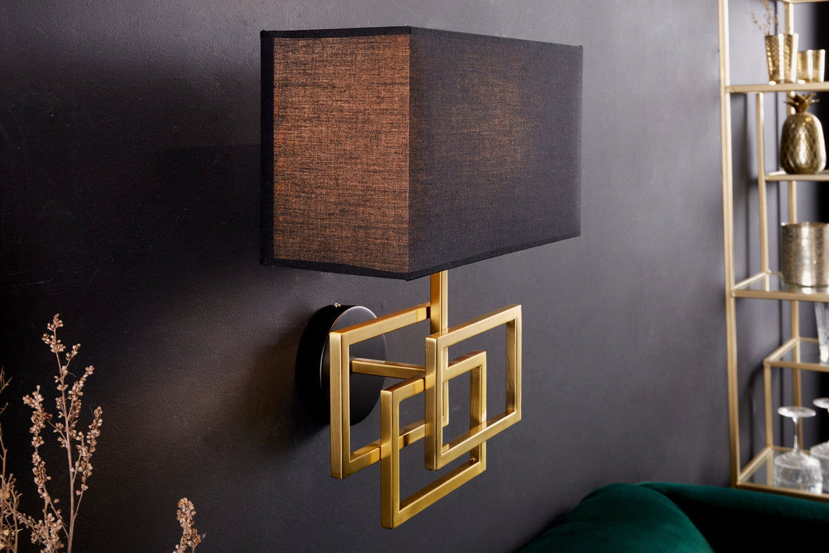 Applique moderne ATLANTIS 44cm abat-jour en tissu doré lampe noire