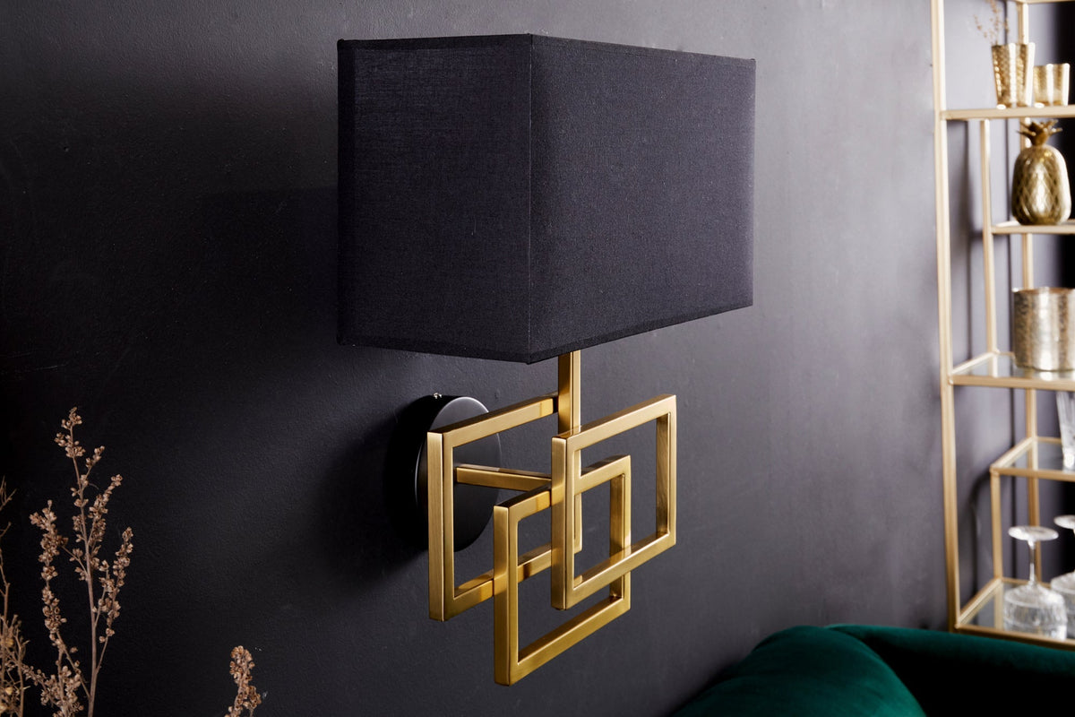 Applique moderne ATLANTIS 44cm abat-jour en tissu doré lampe noire
