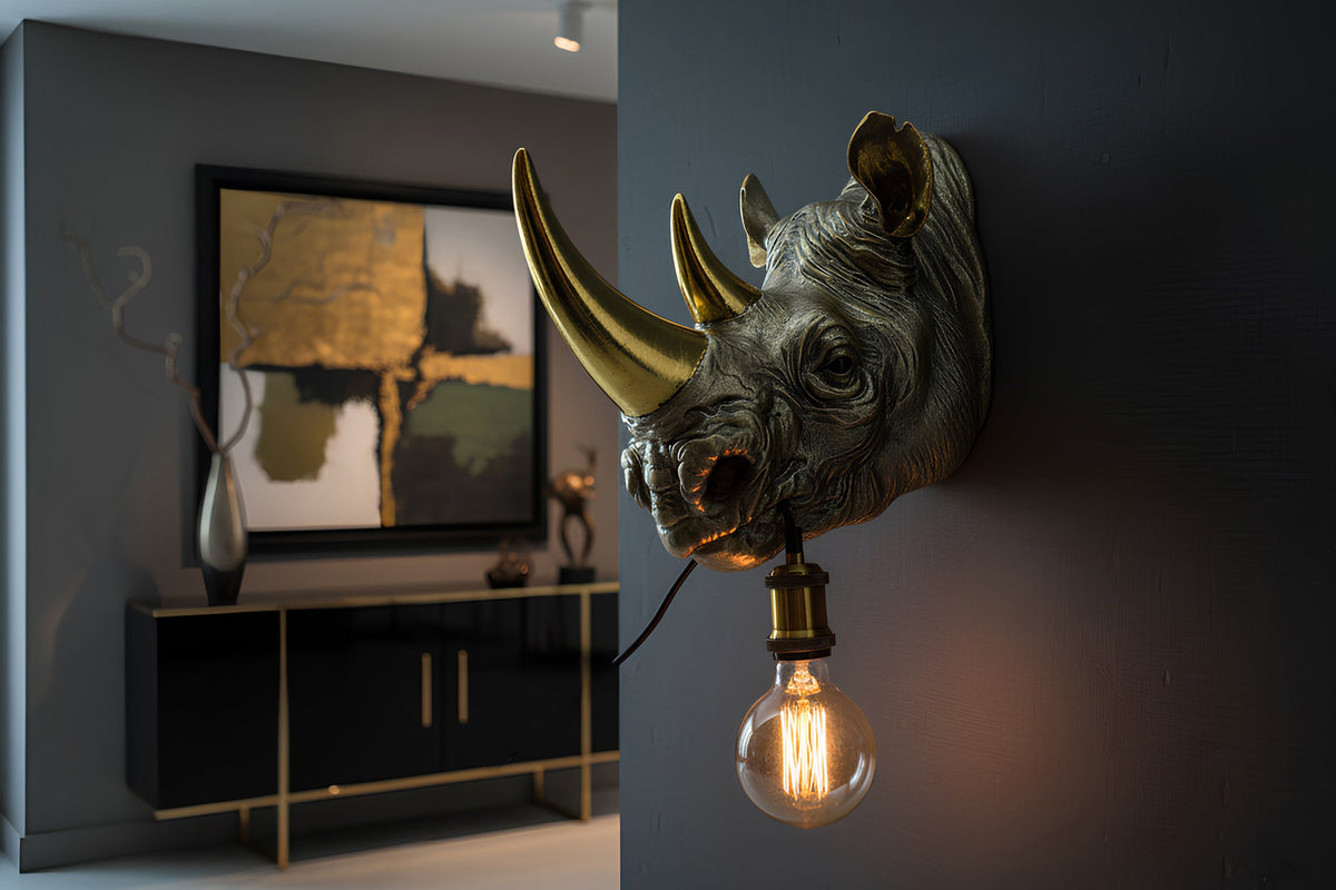 Applique murale moderne RHINO 40cm or sculpture de rhinocéros faite à la main