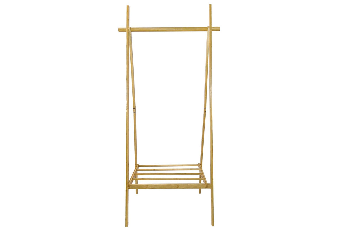 Armoire en bois massif ZEN-BO Tringle à vêtements en bambou naturel 160cm avec étagère