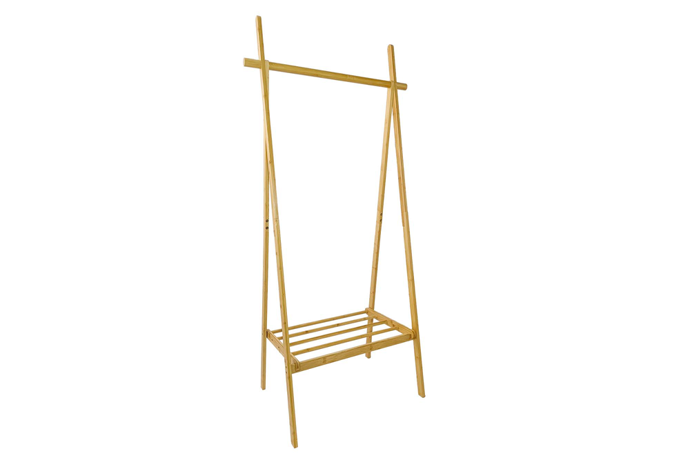 Armoire en bois massif ZEN-BO Tringle à vêtements en bambou naturel 160cm avec étagère