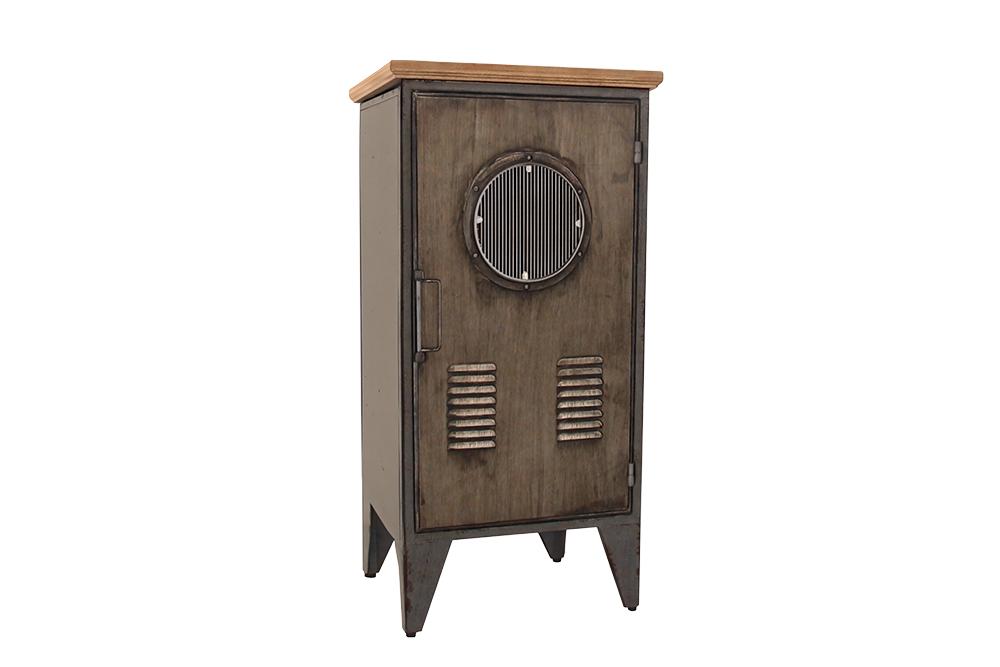 Armoire industrielle NAUTILUS 85cm casier vintage en bois massif métal gris naturel