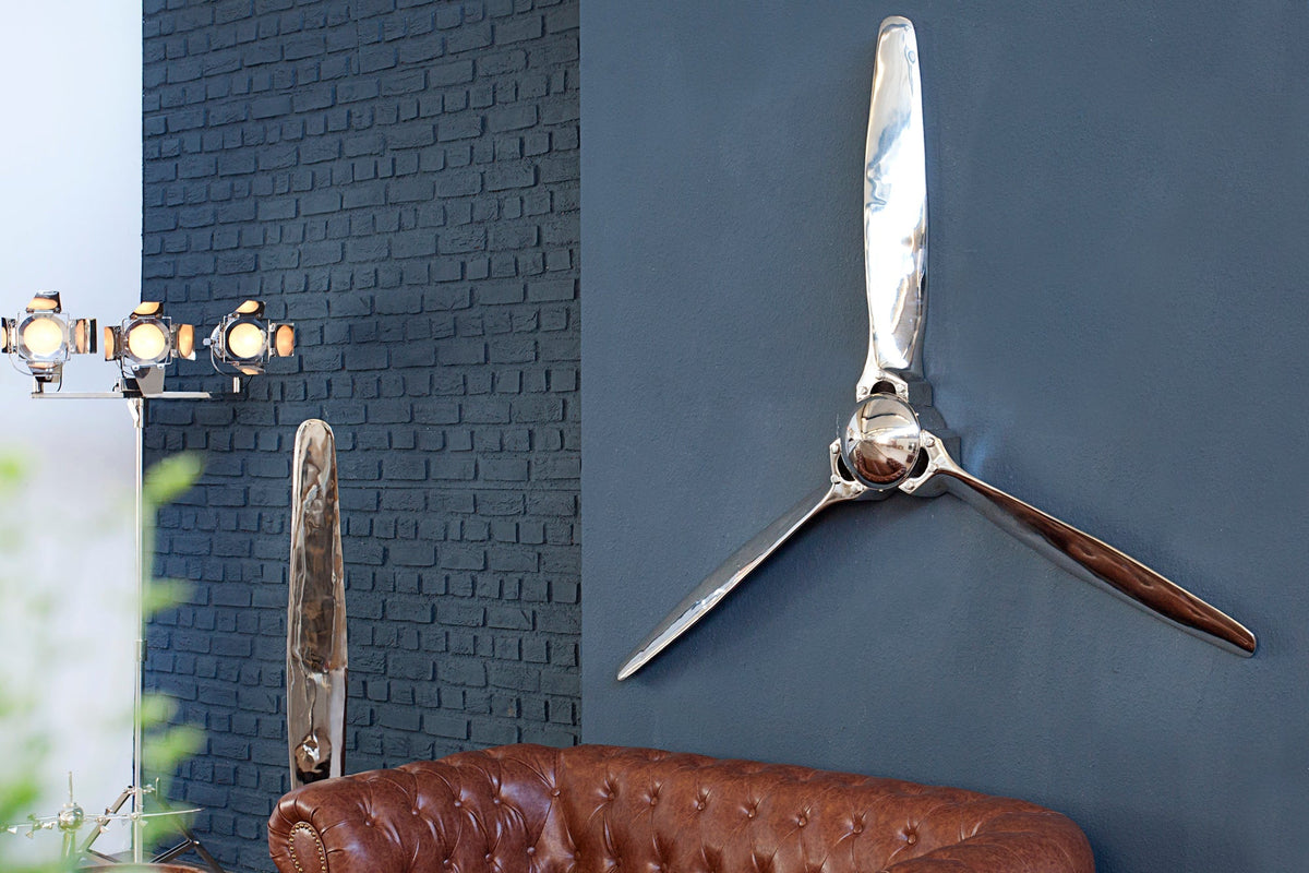 Authentische Wanddekoration SCREW III 60cm silber Flugzeug Propeller