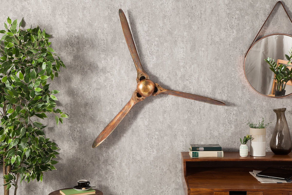 Authentische Wanddekoration SCREW III 97cm kupfer geflammt Flugzeug Propeller