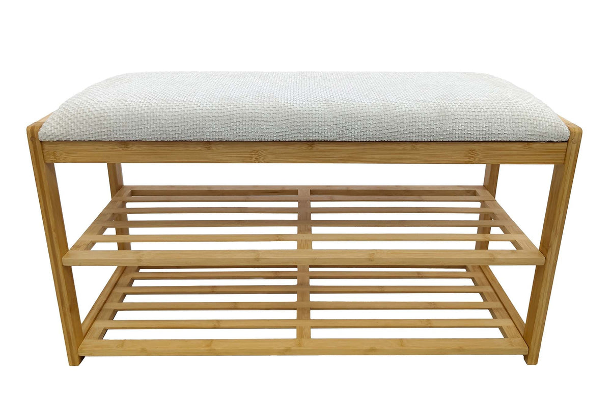Banc à chaussures élégant ZEN-BO Banc étagère en bambou beige naturel 80 cm avec espace de rangement