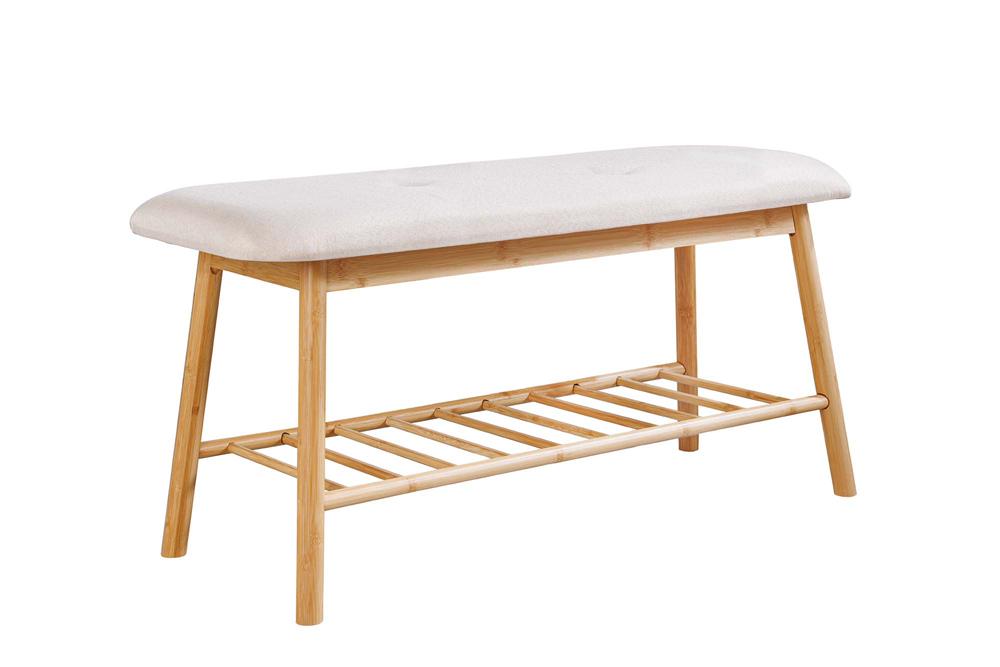 Banc à chaussures élégant ZEN-BO Banc étagère en bambou beige naturel 90 cm avec espace de rangement