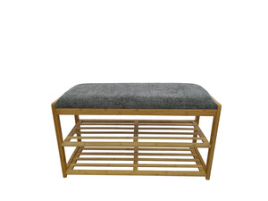 Banc à chaussures élégant ZEN-BO Banc étagère en bambou gris naturel 80 cm avec espace de rangement