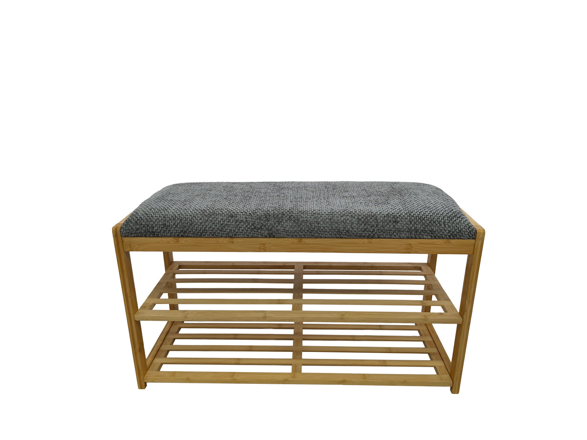 Banc à chaussures élégant ZEN-BO Banc étagère en bambou gris naturel 80 cm avec espace de rangement