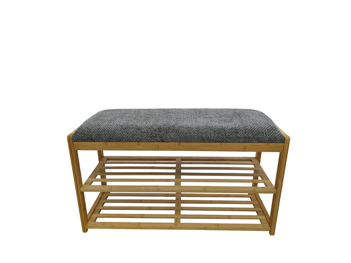 Banc à chaussures élégant ZEN-BO Banc étagère en bambou gris naturel 80 cm avec espace de rangement