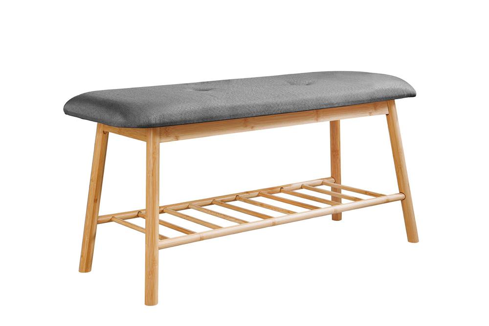 Banc à chaussures élégant ZEN-BO Banc étagère en bambou gris naturel 90 cm avec espace de rangement