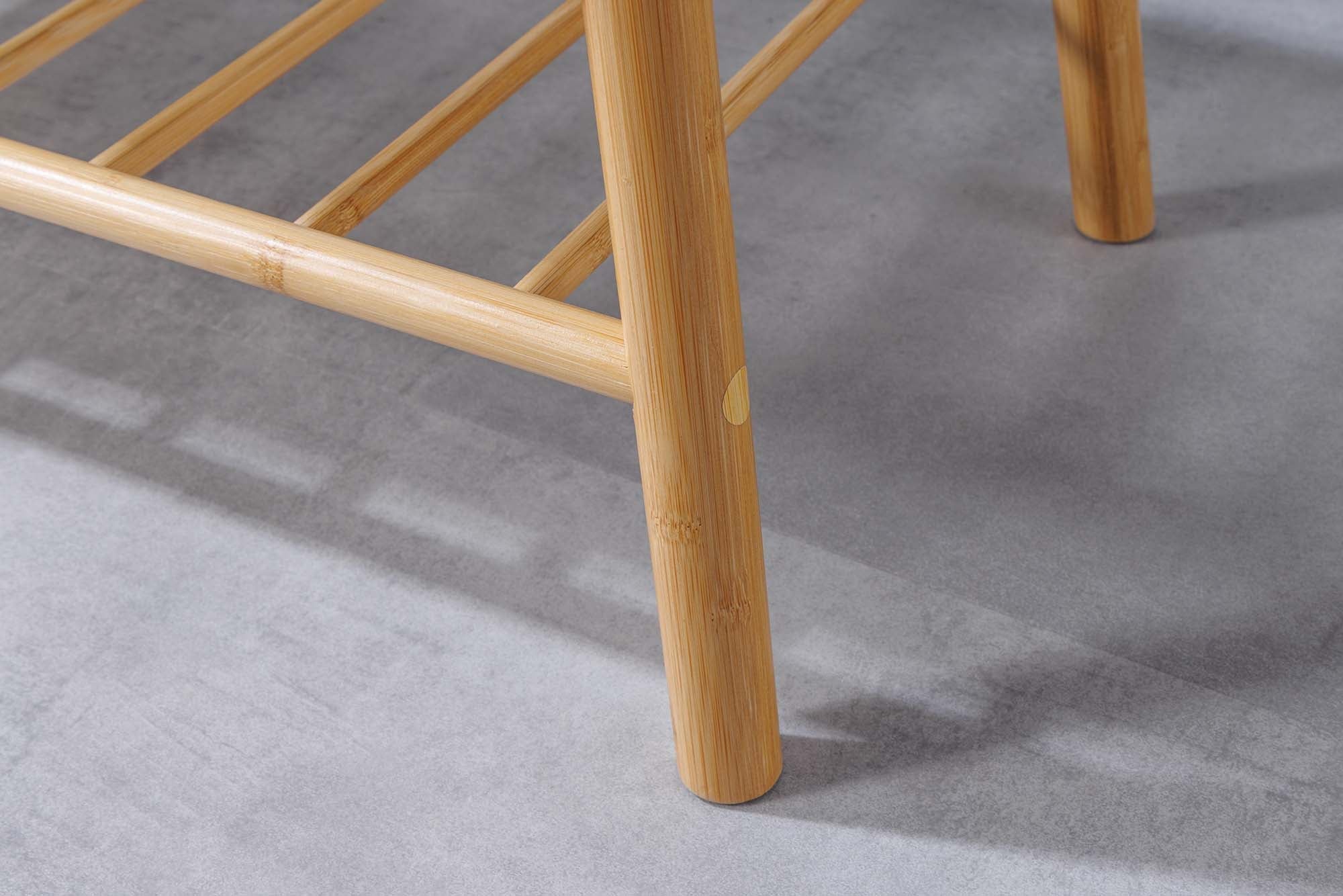 Banc à chaussures élégant ZEN-BO Banc étagère en bambou gris naturel 90 cm avec espace de rangement