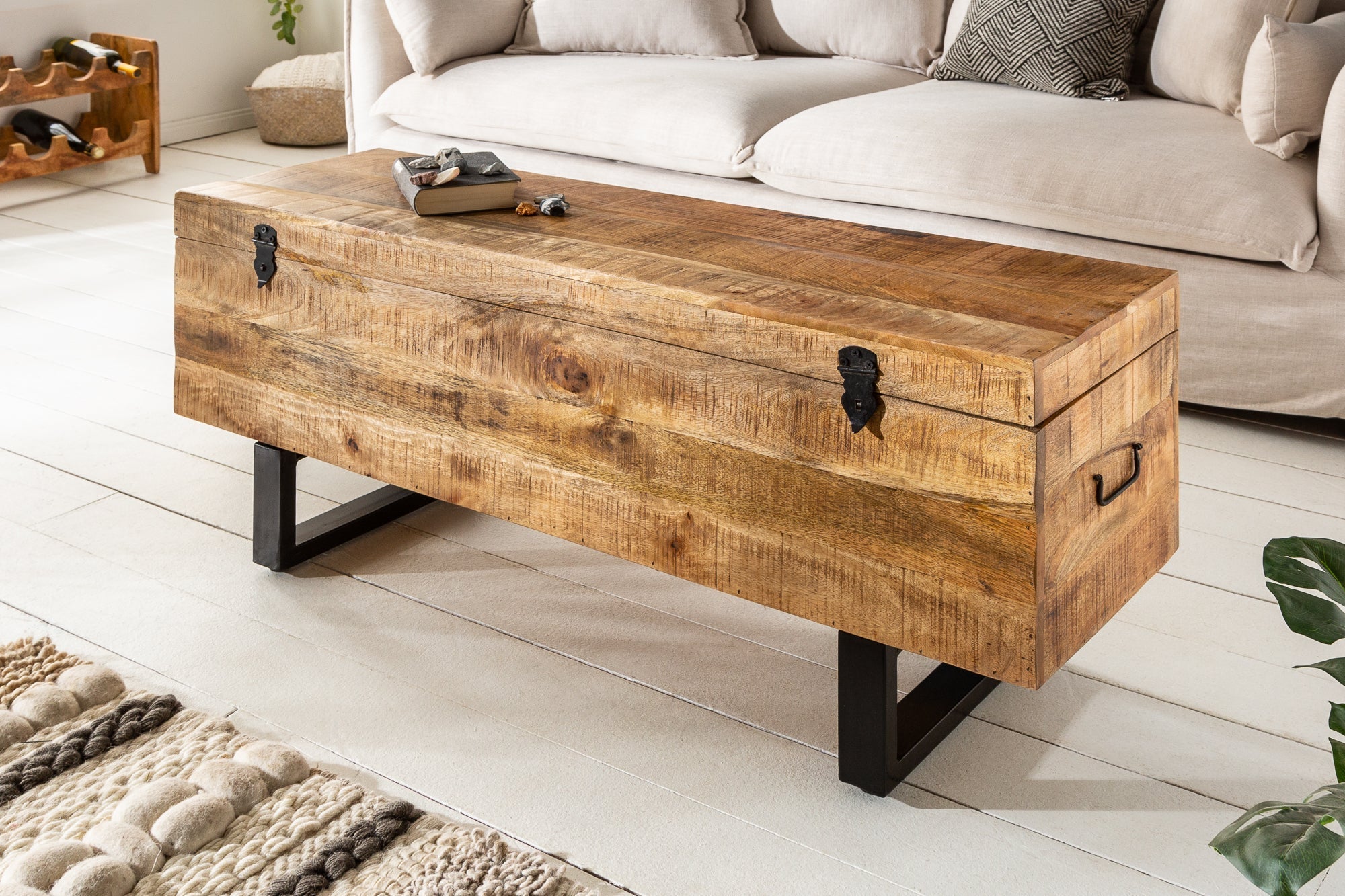 Banc coffre industriel FACTORY LOFT Banc en bois de manguier naturel 115cm