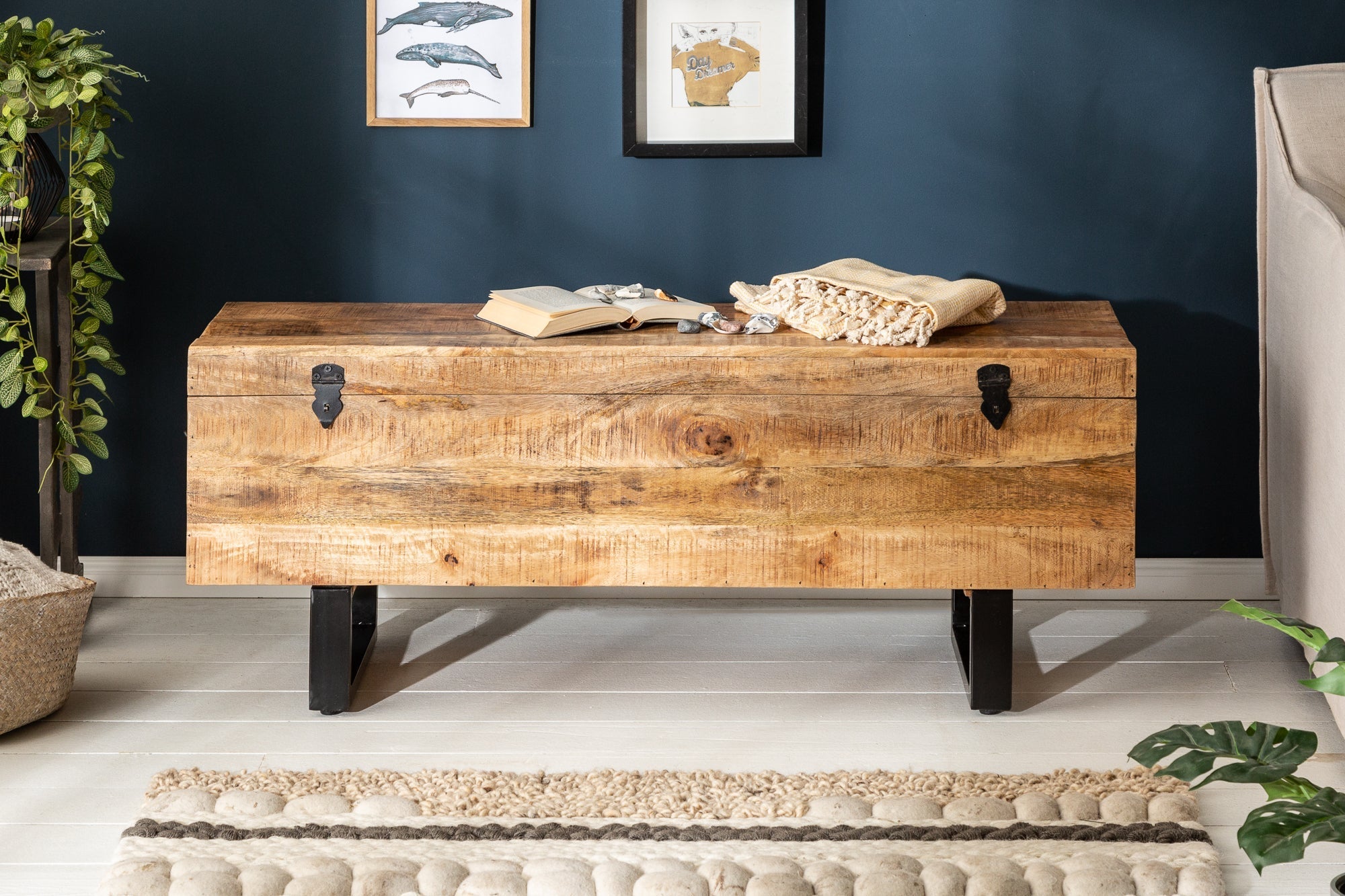 Banc coffre industriel FACTORY LOFT Banc en bois de manguier naturel 115cm