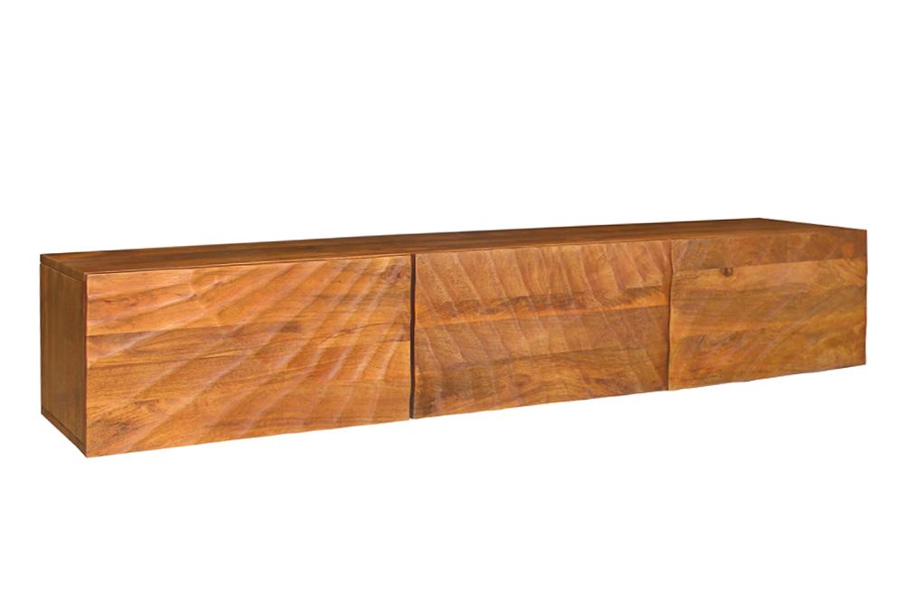 Banc TV en bois massif SCORPION 160cm meuble bas mural en manguier marron