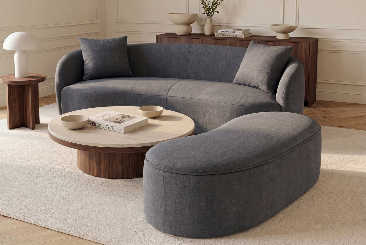 Banquette rembourrée extravagante ELEMENTAL 120cm gris graphite velours rangement forme organique