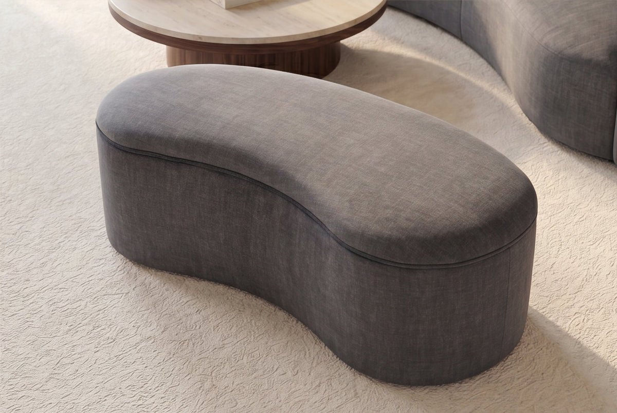 Banquette rembourrée extravagante ELEMENTAL 120cm gris graphite velours rangement forme organique